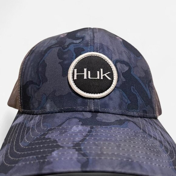 HUK Hat Performance Fishing Adjustable Mesh Camo Snapback Trucker Blue - Picture 1 of 5